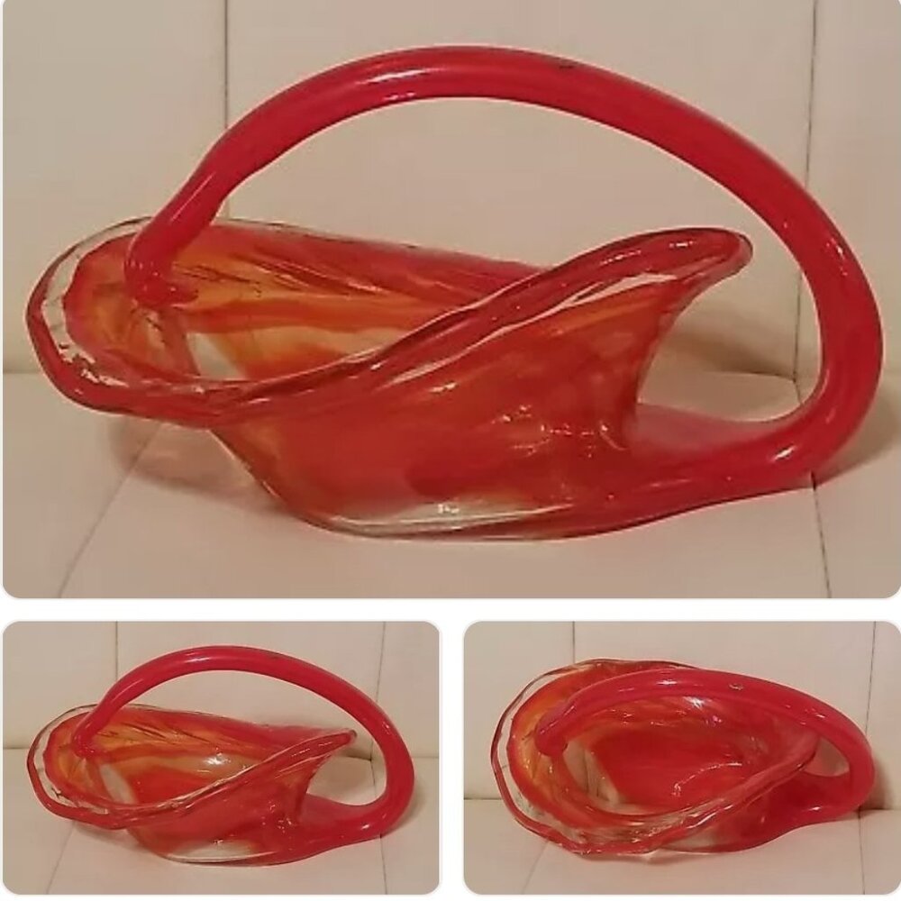 Vintage Hand Blown Glass MCM Swan Tulip Swirl  Dish/Bowl